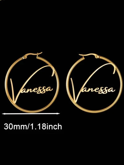 Custom Name Earring ,30mm Hoop Earrings Stainless Steel(MJ100)