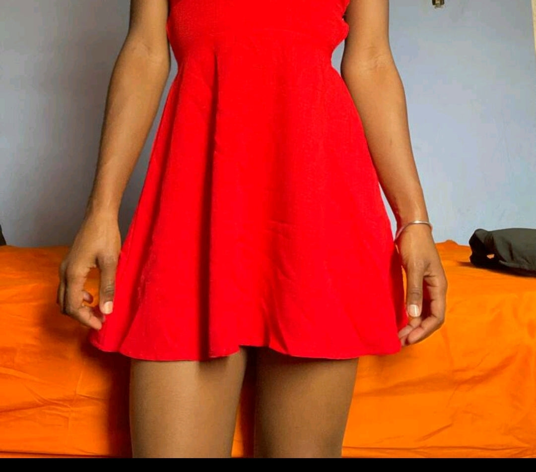 Sexy Red Cross Strap Backless Camisole Mini Dress