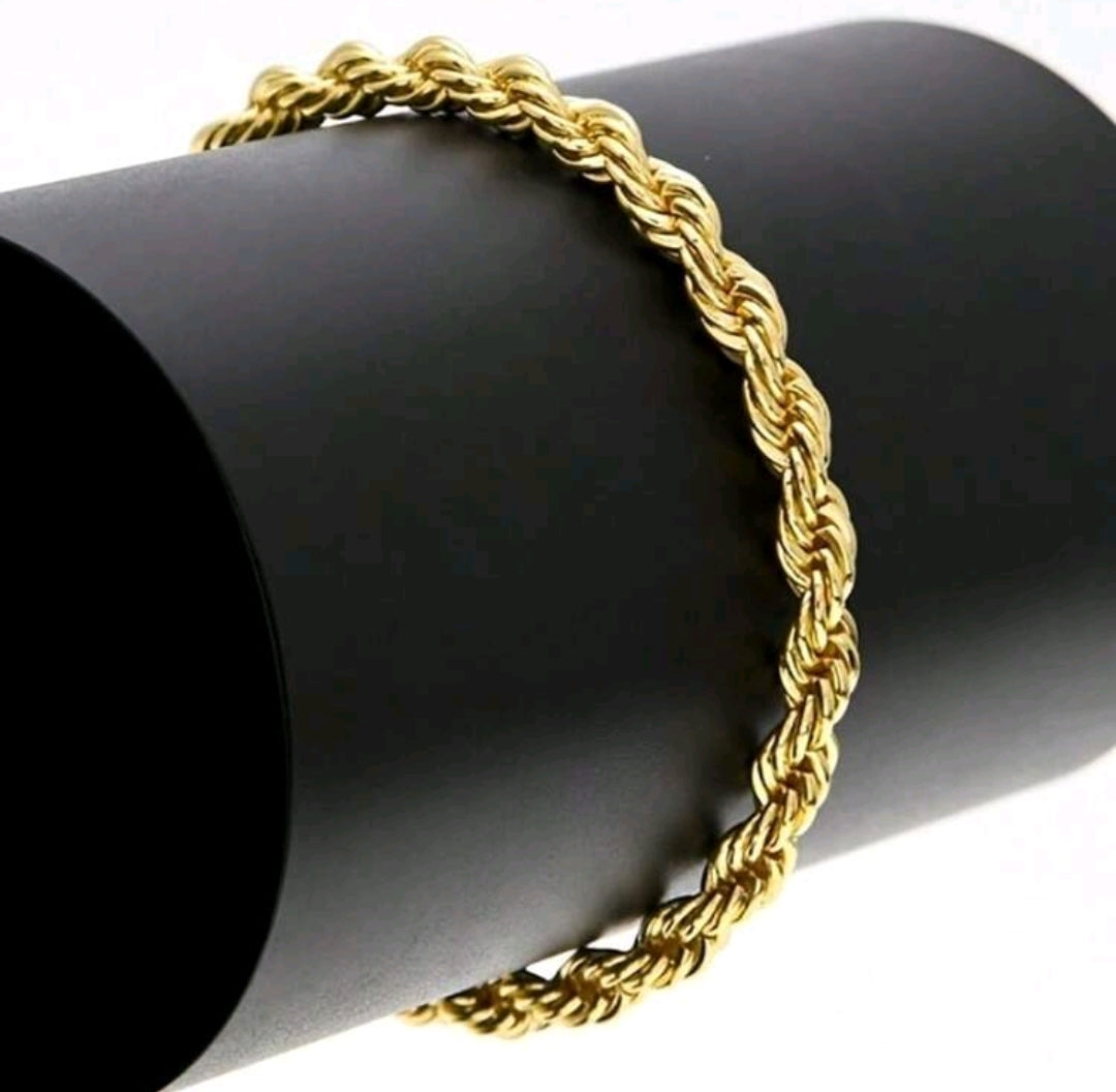2pcs Twist Chain Necklace 18 inches & Bracelet Set, Gold-Plated 4mm Thick Rope Chain Jewelry Set