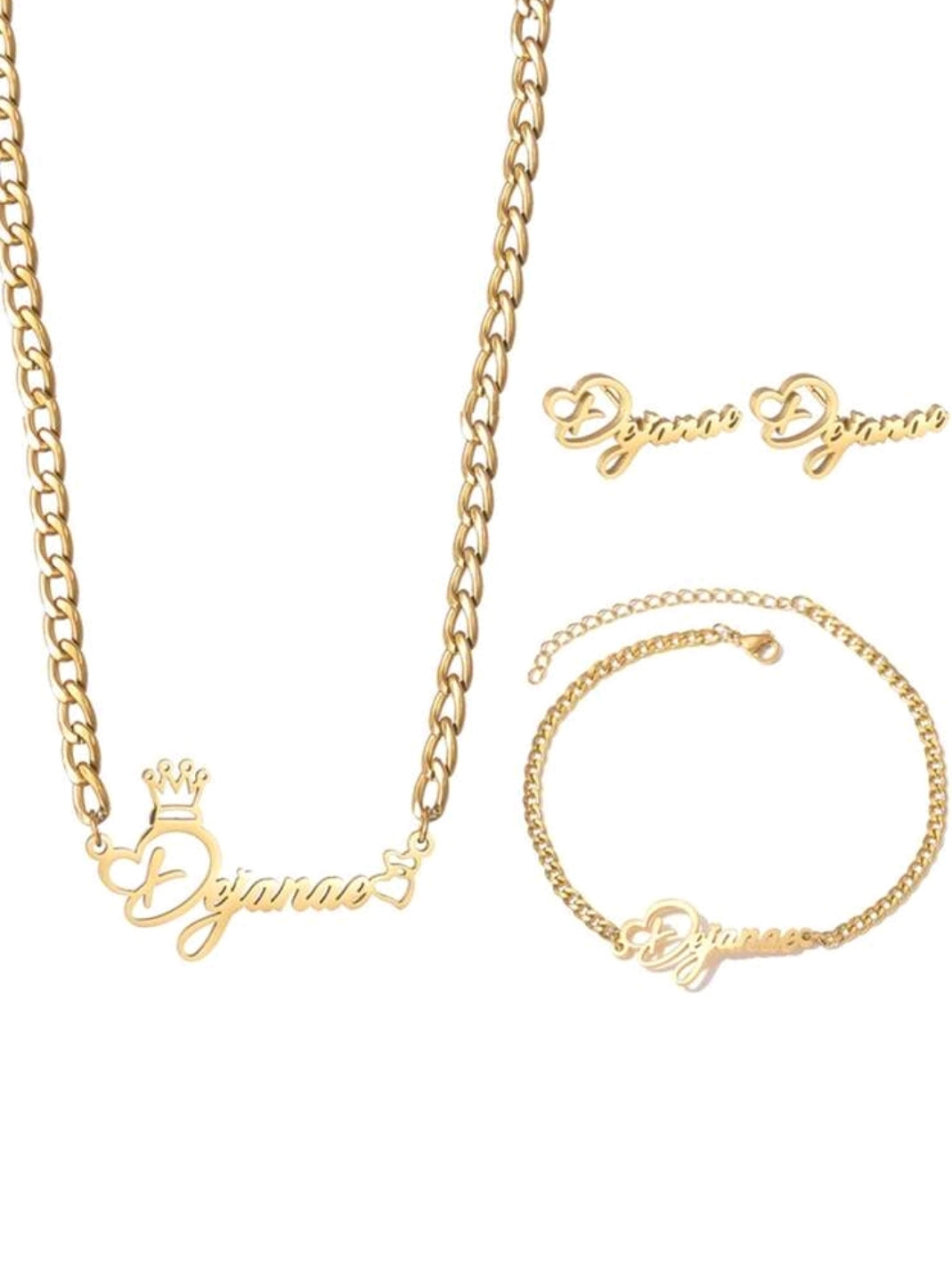 Personalized Name, Stainless Steel,Necklace Bracelet and stopper back earrings set