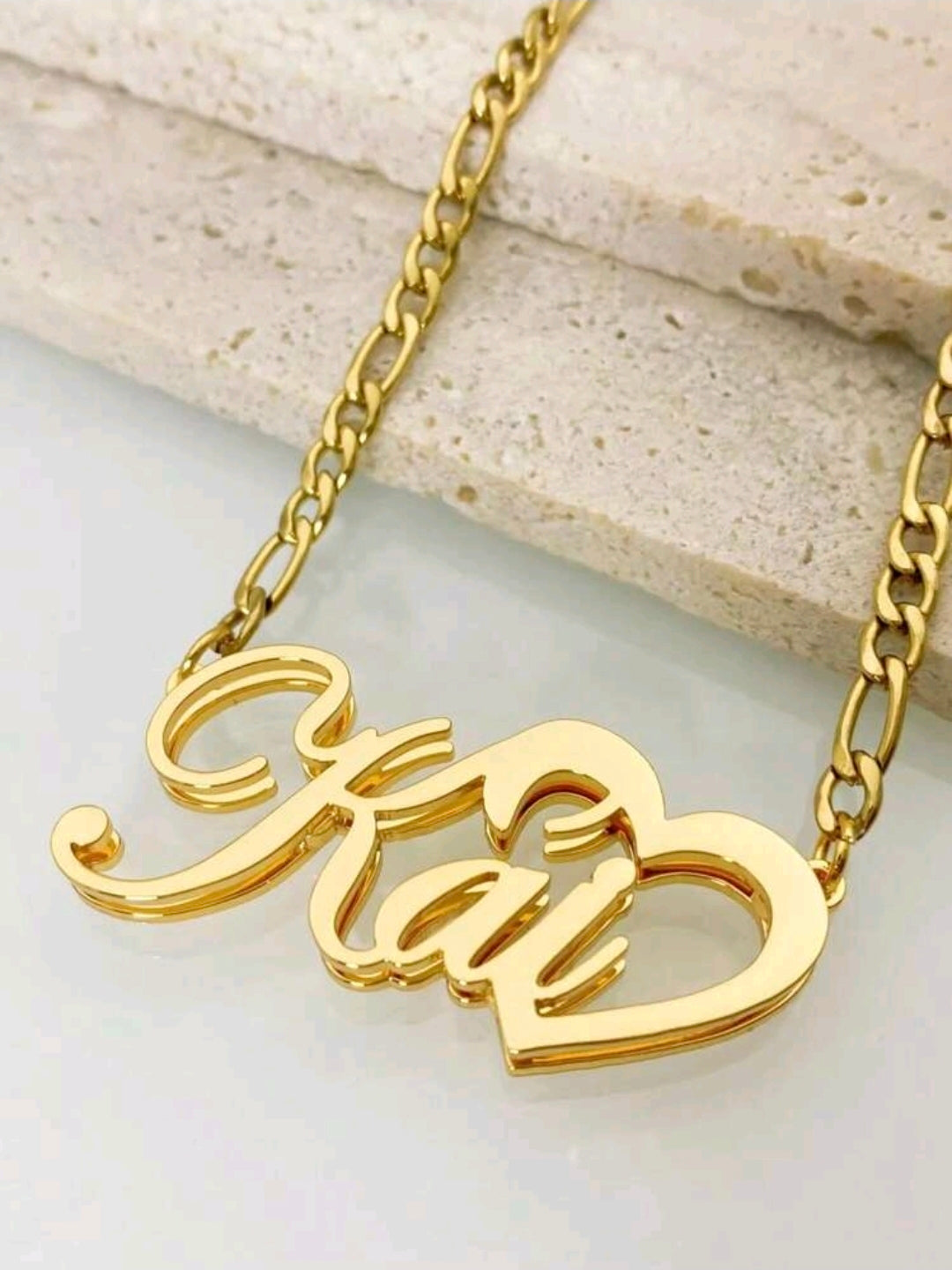 Double Layered 3D Necklace With Heart-Shaped Name, Earring Set, Stainless Steel