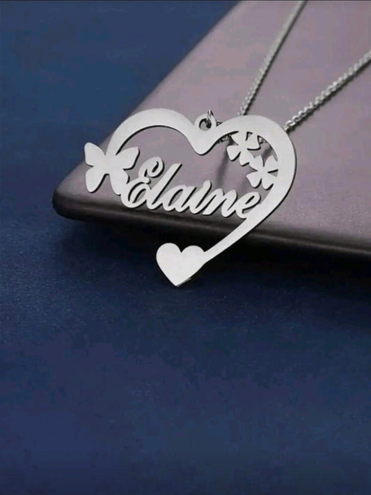 Heart,butterfly,Name Necklaces,Stainless Steel Customized Pendant Necklace MJ149