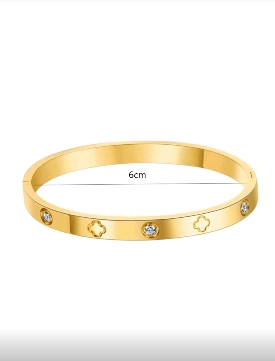 Cubic Zirconia, Clover Bangle Stainless Steel