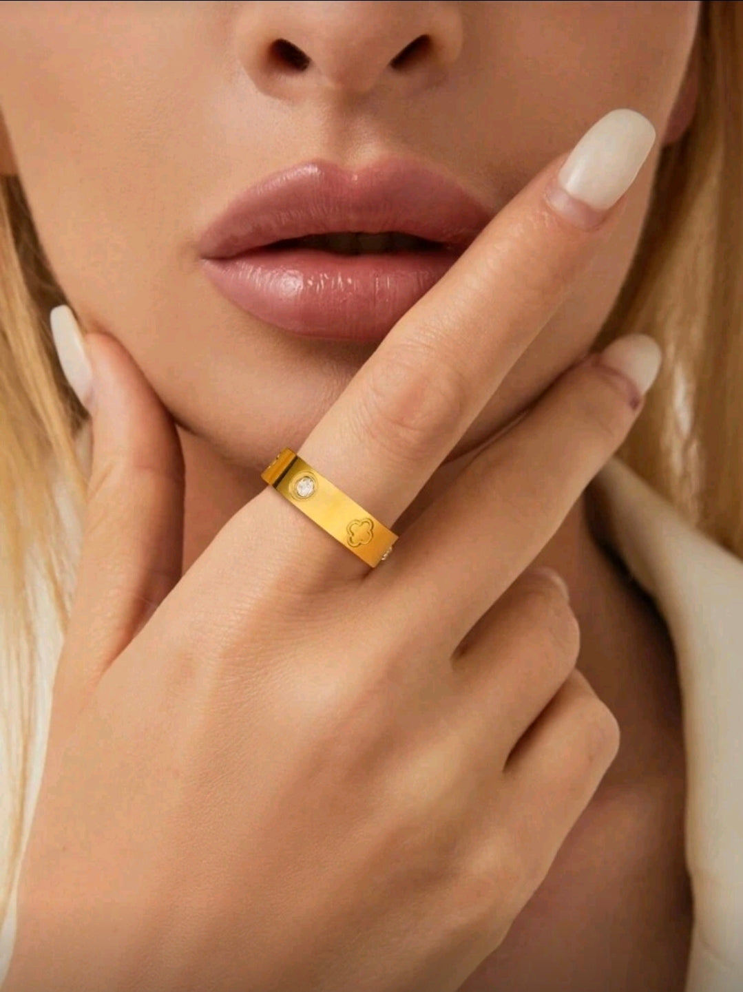 Cubic Zirconia, Clover Ring Stainless Steel