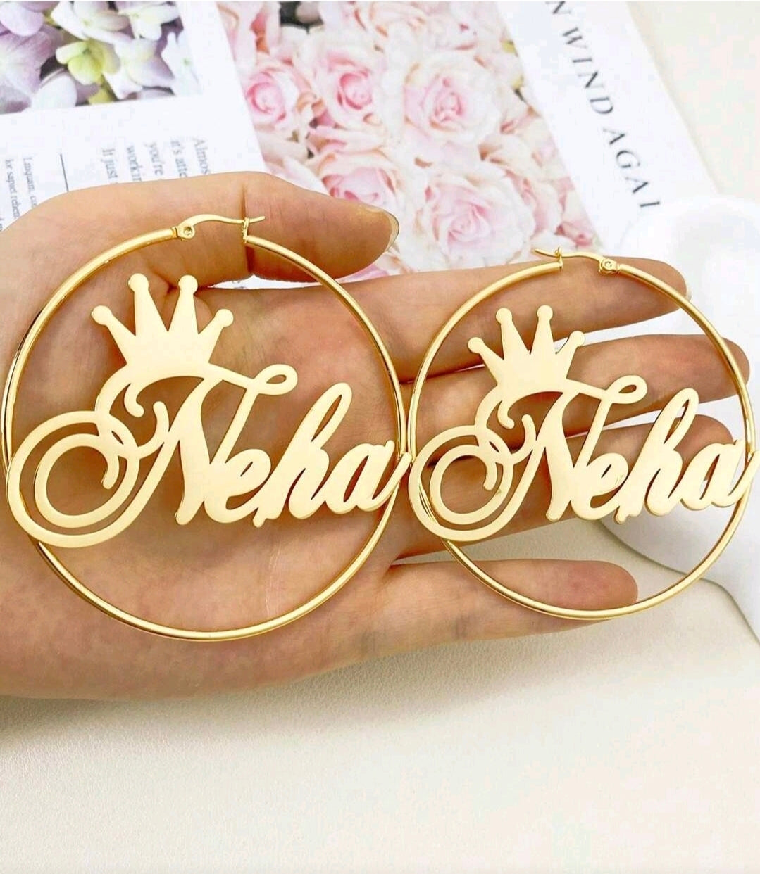 7 cm Crown circular, Stainless Steel Personalized earrings