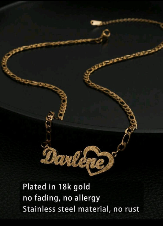 Double layer frosted,heart Name Necklace