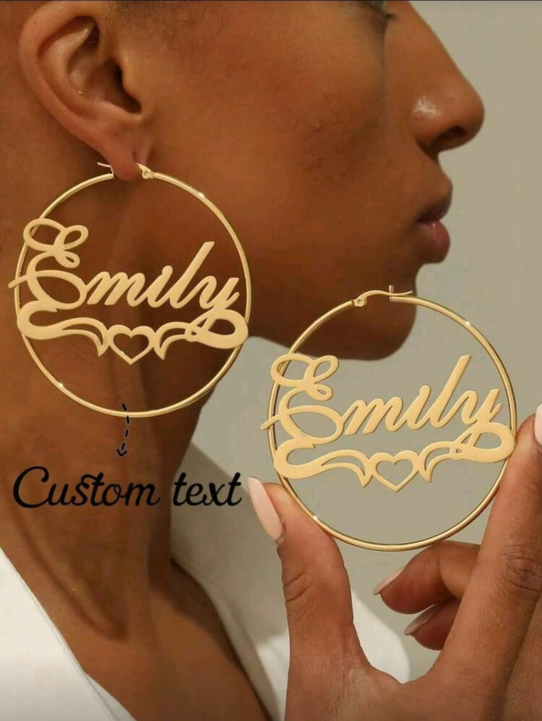 70mm round Stainless Steel Personalized hoop with heart earrings