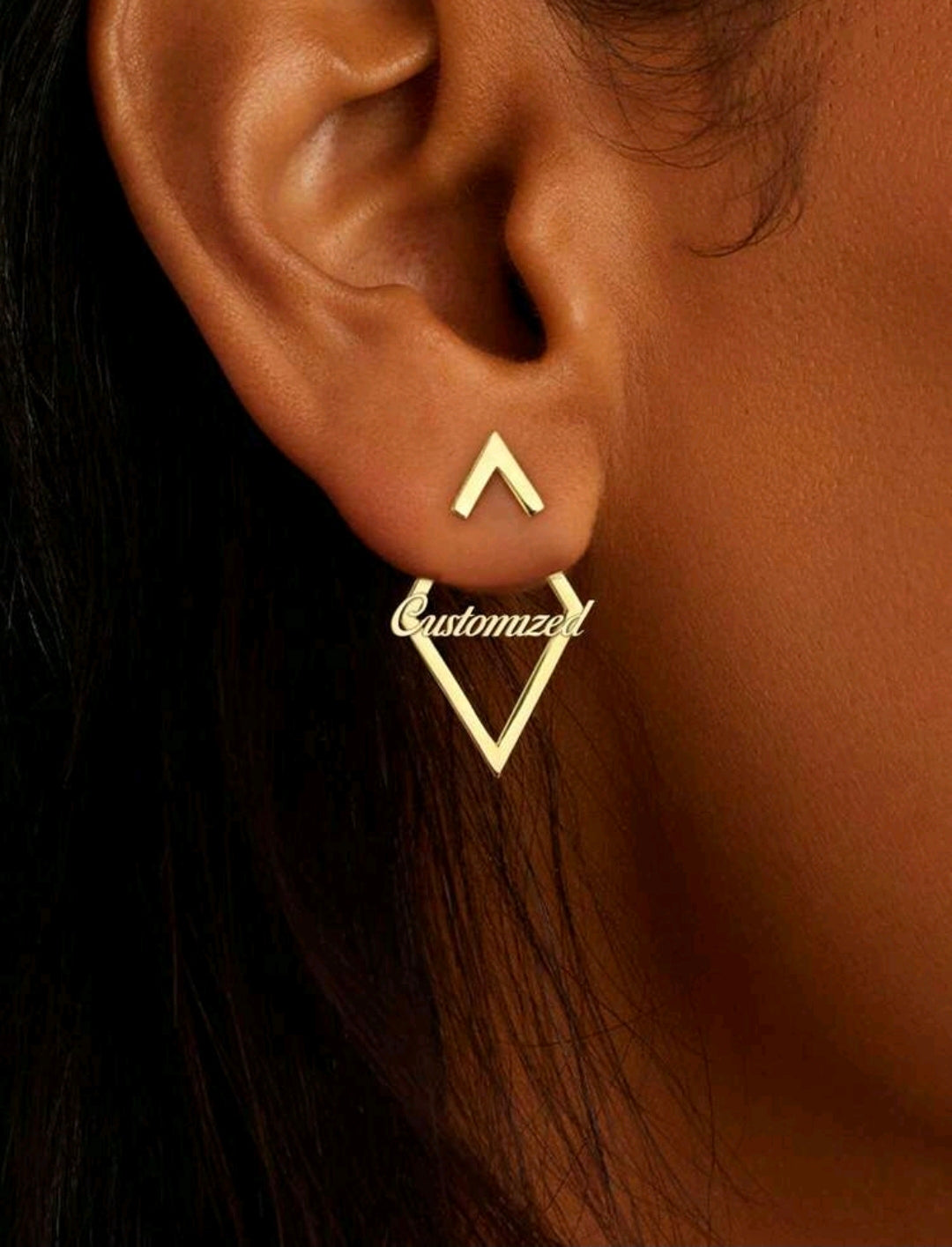 Abstract design name earrings. 18k Gold-Plated Stainless Steel.