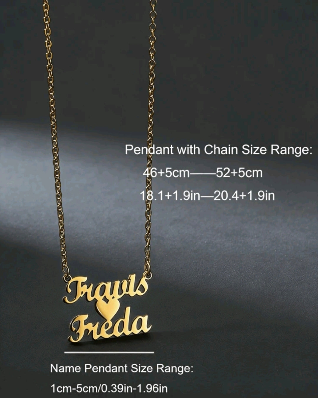 18k Gold-Plated Stainless Steel Couples personalized Names and heart necklace