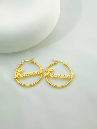 Stainless Steel Name Hoop Earrings(MJ109)
