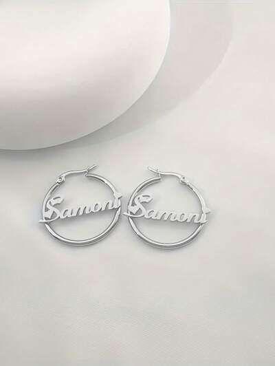 Stainless Steel Name Hoop Earrings(MJ109)