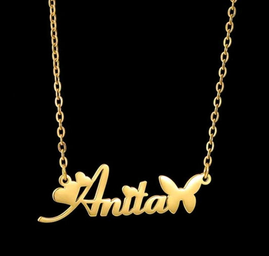 Hearts & butterfly Name Necklaces,Stainless Steel Customized Pendant Necklace MJ151