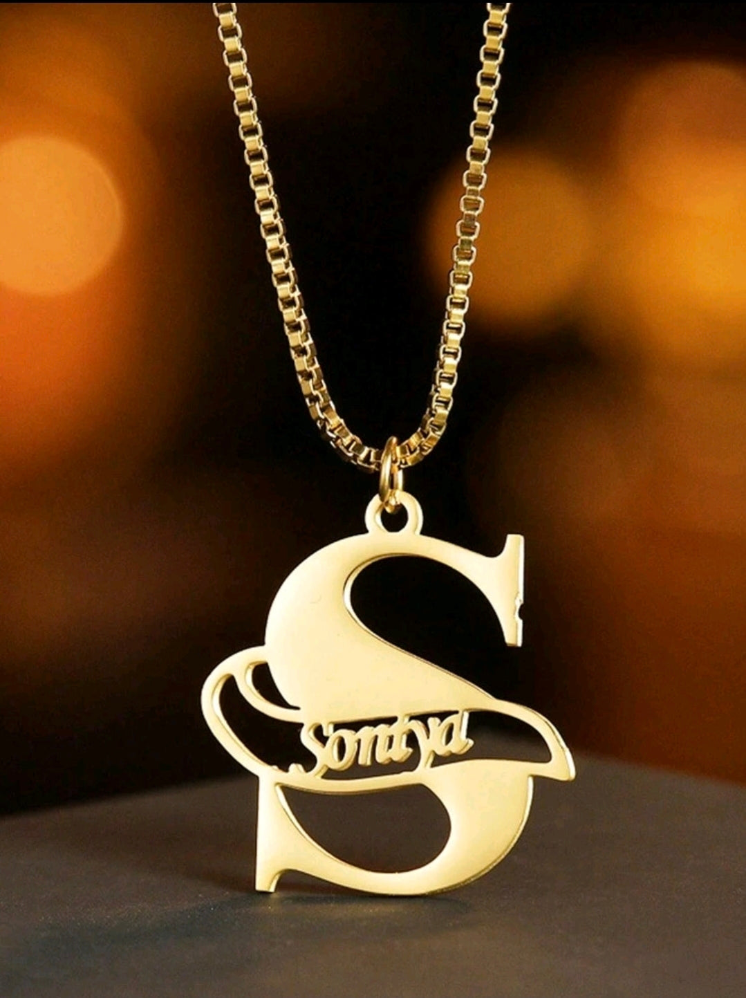 Stainless Steel Personalized Hollowed Out Initials Synchronized English Letter Pendant Box Chain Necklace(MJ135)