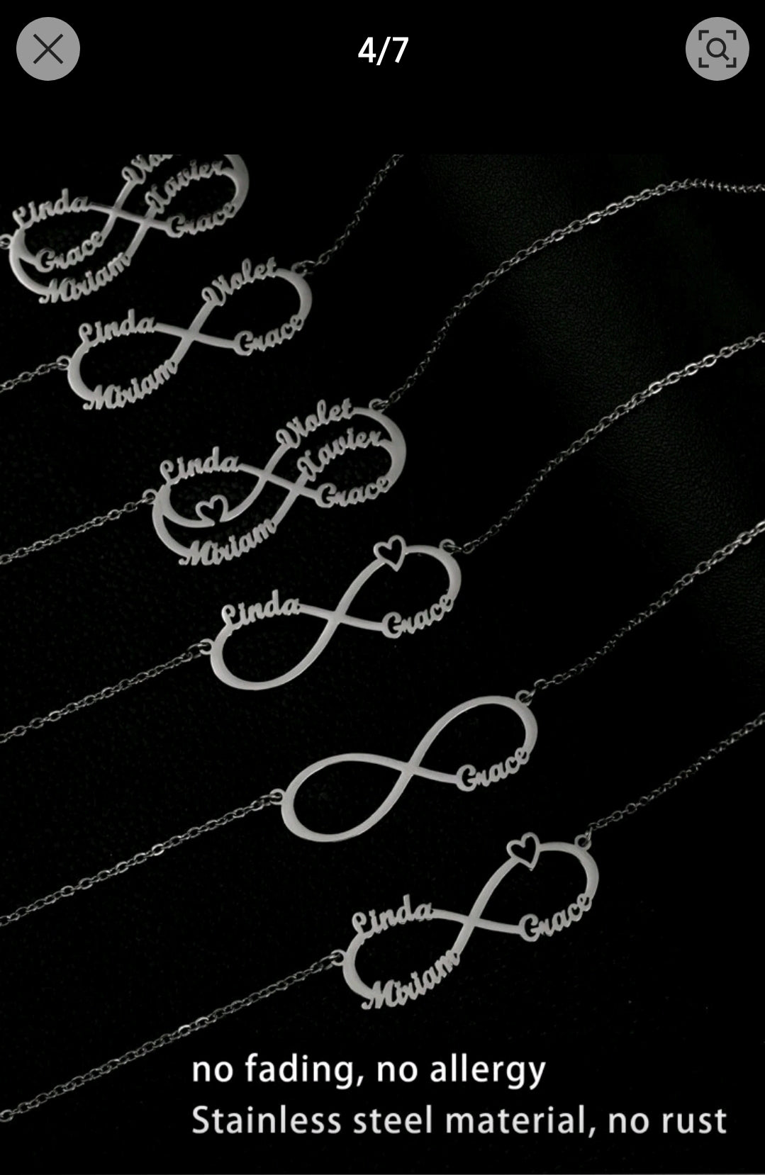 Infinity Name Necklaces.Add up to 6 names [MJ070]10 letter max per name