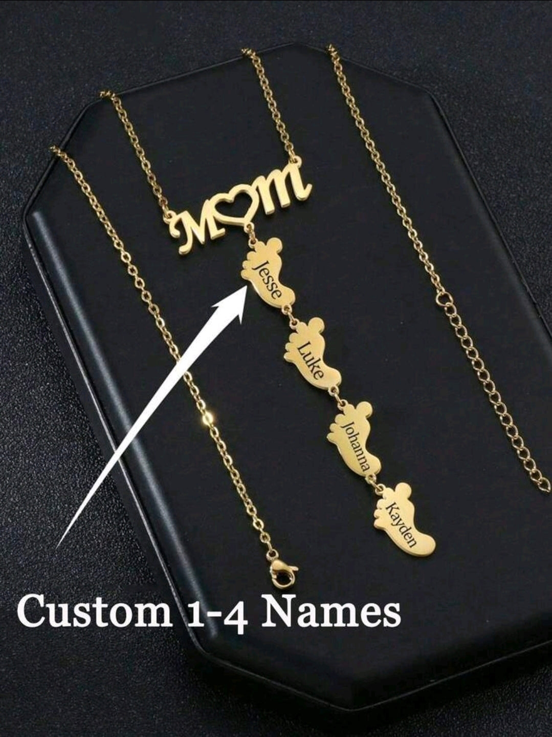MOM - Footprint 1-4 names Necklace ,18k Gold-Plated Stainless Steel.[MJ006]