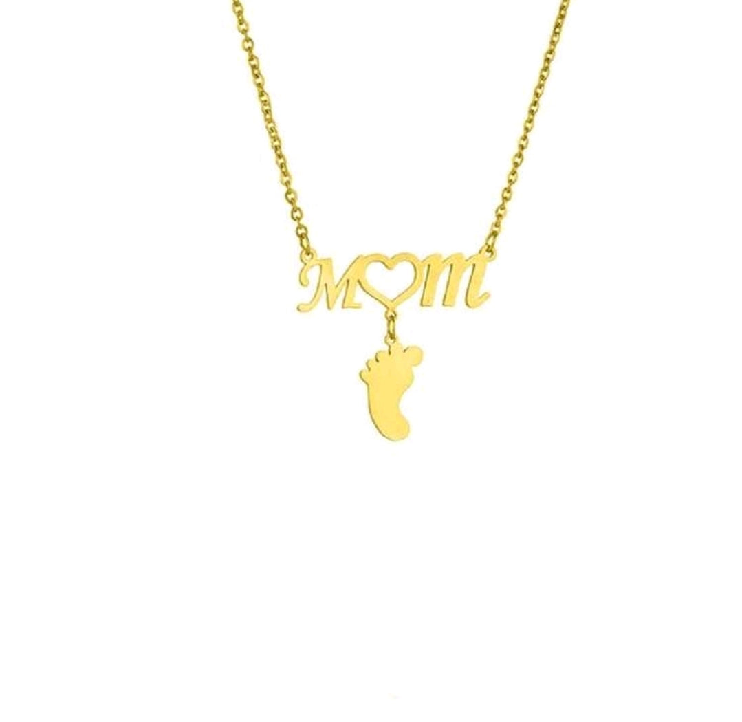 MOM - Footprint 1-4 names Necklace ,18k Gold-Plated Stainless Steel.[MJ006]