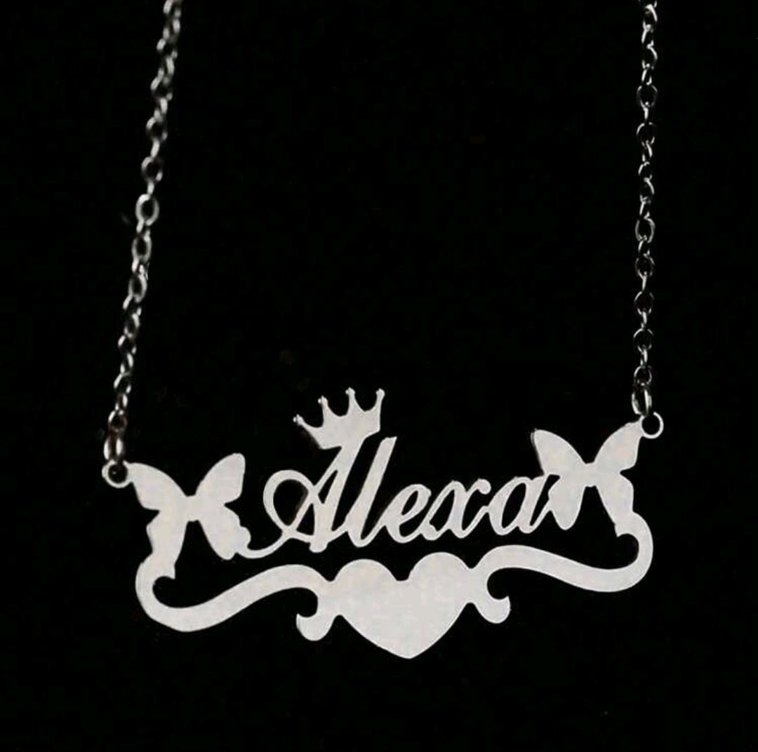 Crown,heart,butterfly, Custom name Stainless Steel Necklace.[MJ128]