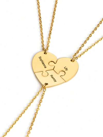 Personalized ,Engraved Name Heart Pendant Puzzle Necklace, Stainless Steel Necklace(MJ118)