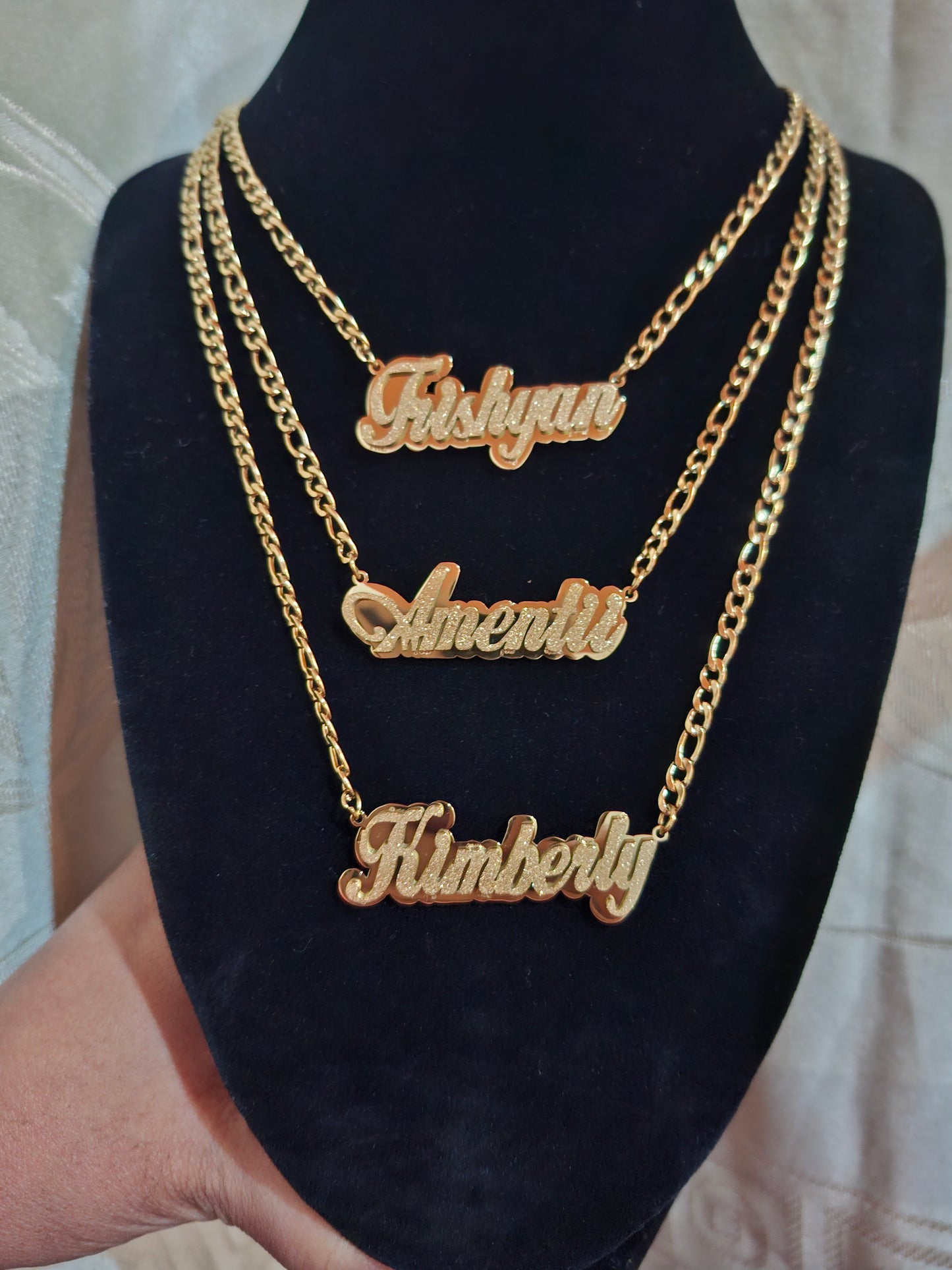 Frosted Name plate, stainless steel Necklace. MJ144