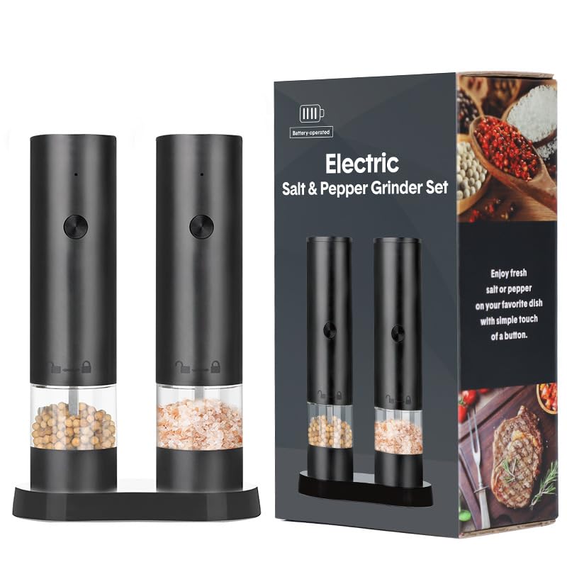 Electric Salt & Pepper Grinder Set, USB-C Fast Charging, 360° Adjustable Coarseness, LED Light & Stand Base