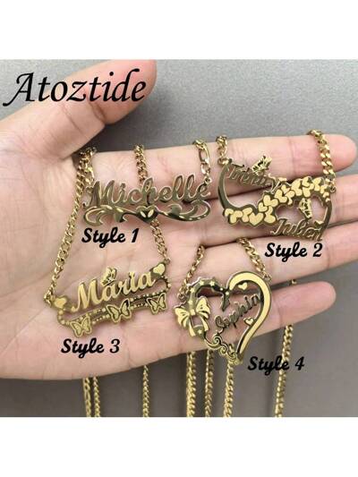 Personalized Custom Name Necklace ,Stainless Steel Heart Engrave Nameplate Link Chain (MJ106)