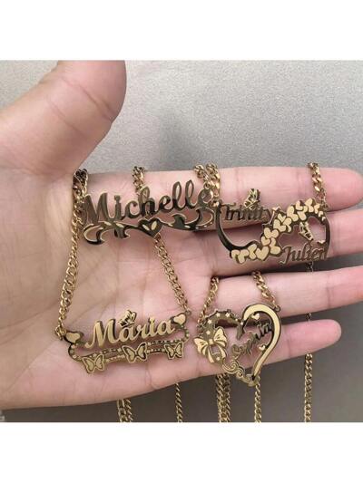 Personalized Custom Name Necklace ,Stainless Steel Heart Engrave Nameplate Link Chain (MJ106)