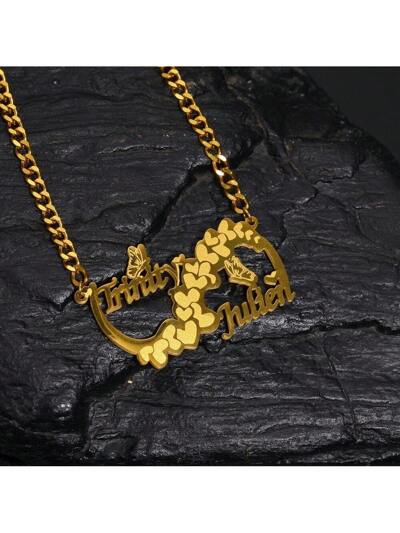 Personalized Custom Name Necklace ,Stainless Steel Heart Engrave Nameplate Link Chain (MJ106)