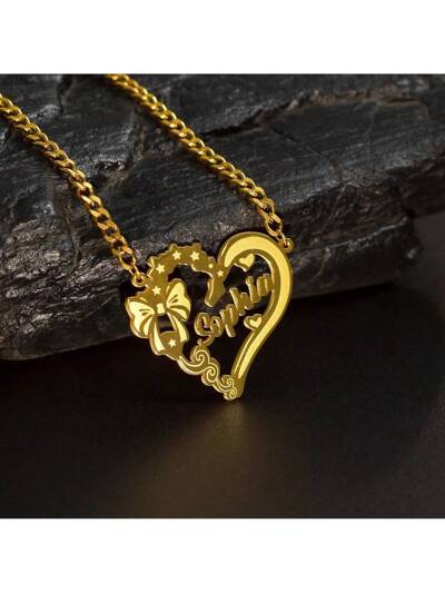 Personalized Custom Name Necklace ,Stainless Steel Heart Engrave Nameplate Link Chain (MJ106)