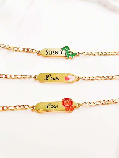 Drip-Oil Little Lion, Dinosaur, Heart Stainless Steel Bracelet (MJ110)