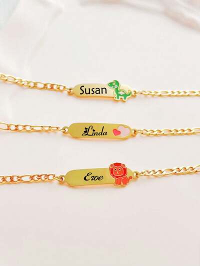 Drip-Oil Little Lion, Dinosaur, Heart Stainless Steel Bracelet (MJ110)