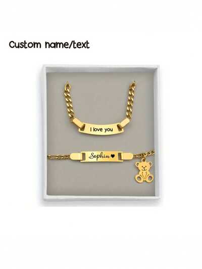 Customized children's bracelet & necklace set, Cute Teddy Bear bracelet charm.(MJ116)