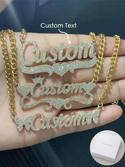 Stainless Steel Gold, Frosted Name Necklace (MJ107)