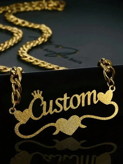 Stainless Steel Gold, Frosted Name Necklace (MJ107)