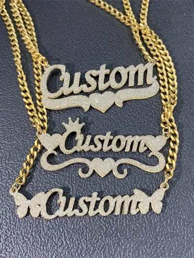 Stainless Steel Gold, Frosted Name Necklace (MJ107)