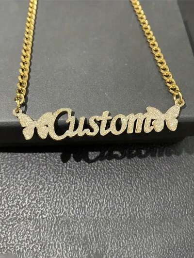 Stainless Steel Gold, Frosted Name Necklace (MJ107)