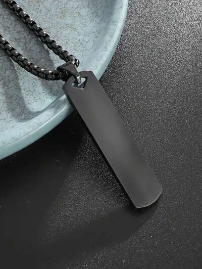 Simple Stainless Steel Glossy Engraved Rectangular Pendant Necklace (MJ112)