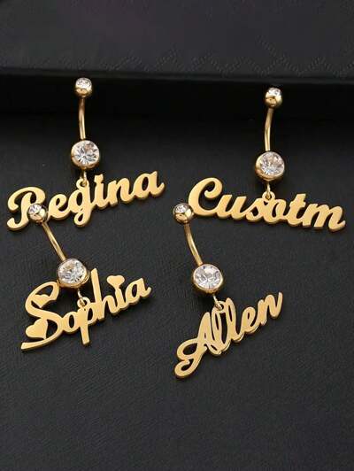 1 Piece  Custom Name charm Belly Button Piercing Ring ,Synthetic Zirconia ,Stainless steel(MJ101)