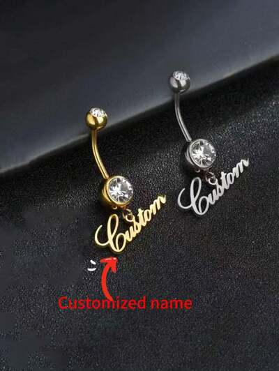 1 Piece  Custom Name charm Belly Button Piercing Ring ,Synthetic Zirconia ,Stainless steel(MJ101)