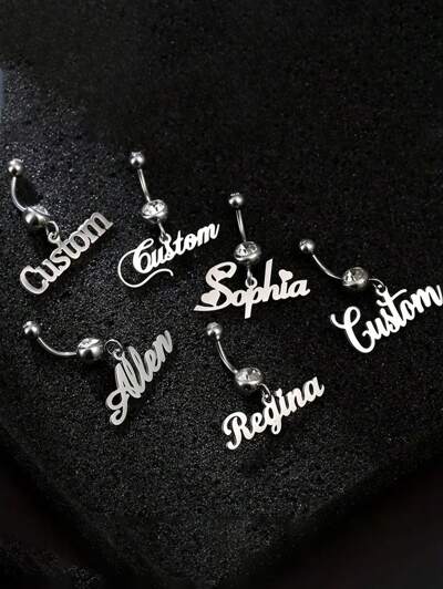 1 Piece  Custom Name charm Belly Button Piercing Ring ,Synthetic Zirconia ,Stainless steel(MJ101)