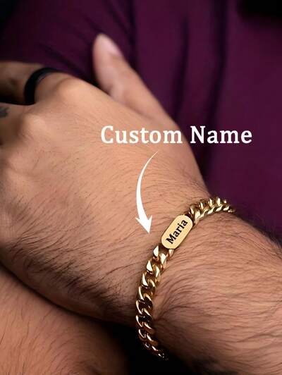 Custom Name Bracelets For Men And Women Classic Stainless Steel Square Thick Chain Bracelet Customized Engraved Names (MJ113)