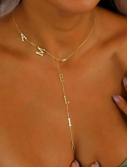 Lariat Necklace, Dainty Drop Name Necklace, Long Y Necklace[MJ007]