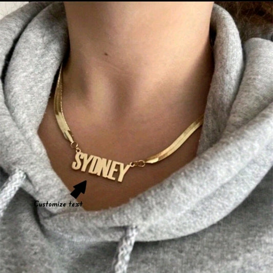 Personalized Wind Blade/Snake, 18k Gold-Plated  Stainless Steel Nameplate Necklace.[MJ003]