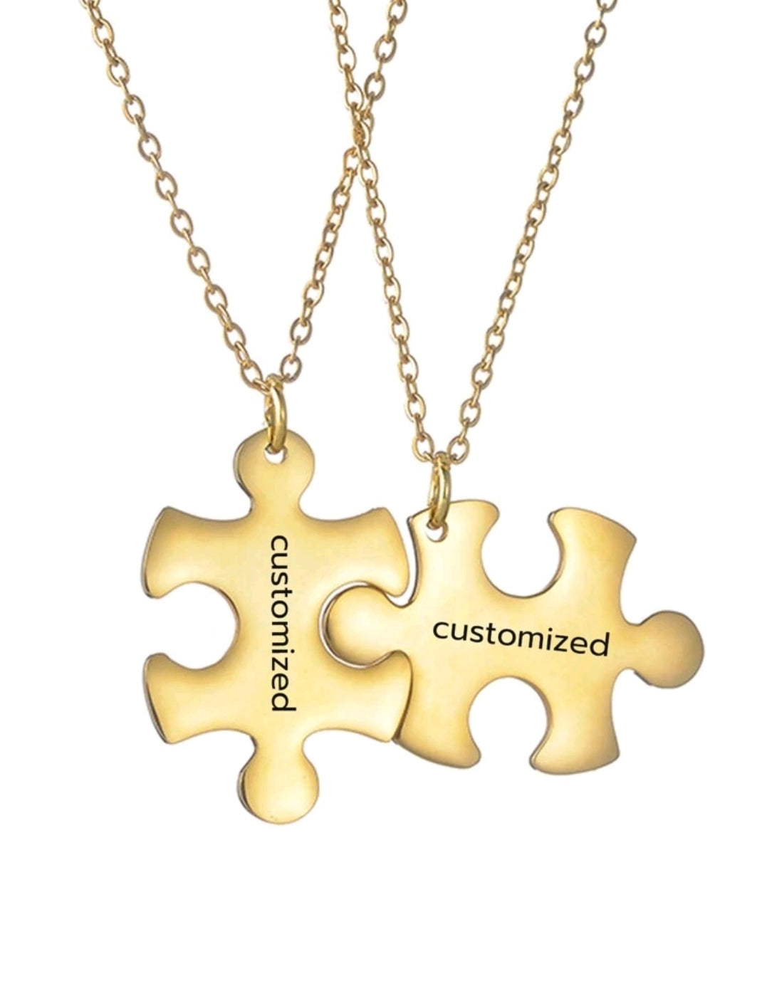 2pcs Stainless Steel Couple Personalized Laser Engraved Name Puzzle Necklace, Electroplated 18k Gold Stainless Steel[MJ017].