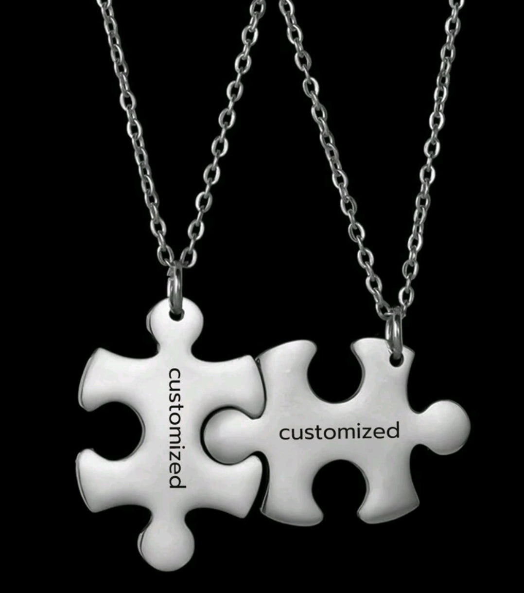 2pcs Stainless Steel Couple Personalized Laser Engraved Name Puzzle Necklace, Electroplated 18k Gold Stainless Steel[MJ017].