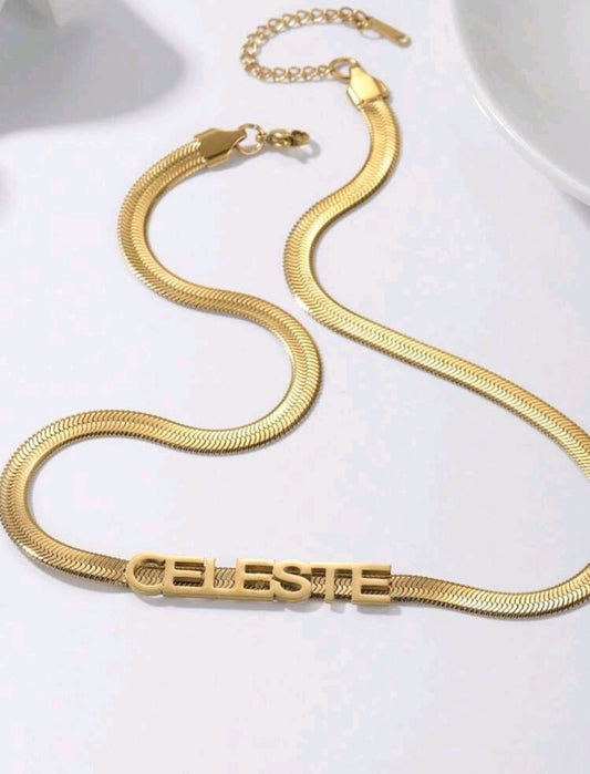 Welded Letter (Name) Snake Necklace 18k Gold Plated Stainless Steel.[MJ024]
