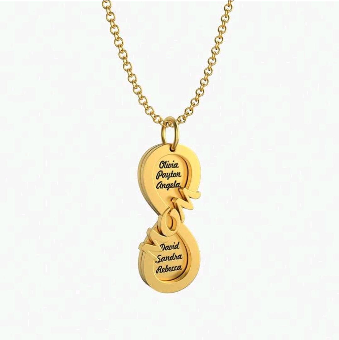 Engraved Infinity MOM necklace,up to 6 names. 18k Gold-Plated Stainless Steel.[MJ025]