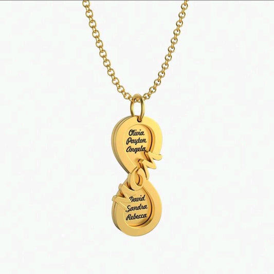 Engraved Infinity MOM necklace,up to 6 names. 18k Gold-Plated Stainless Steel.[MJ025]