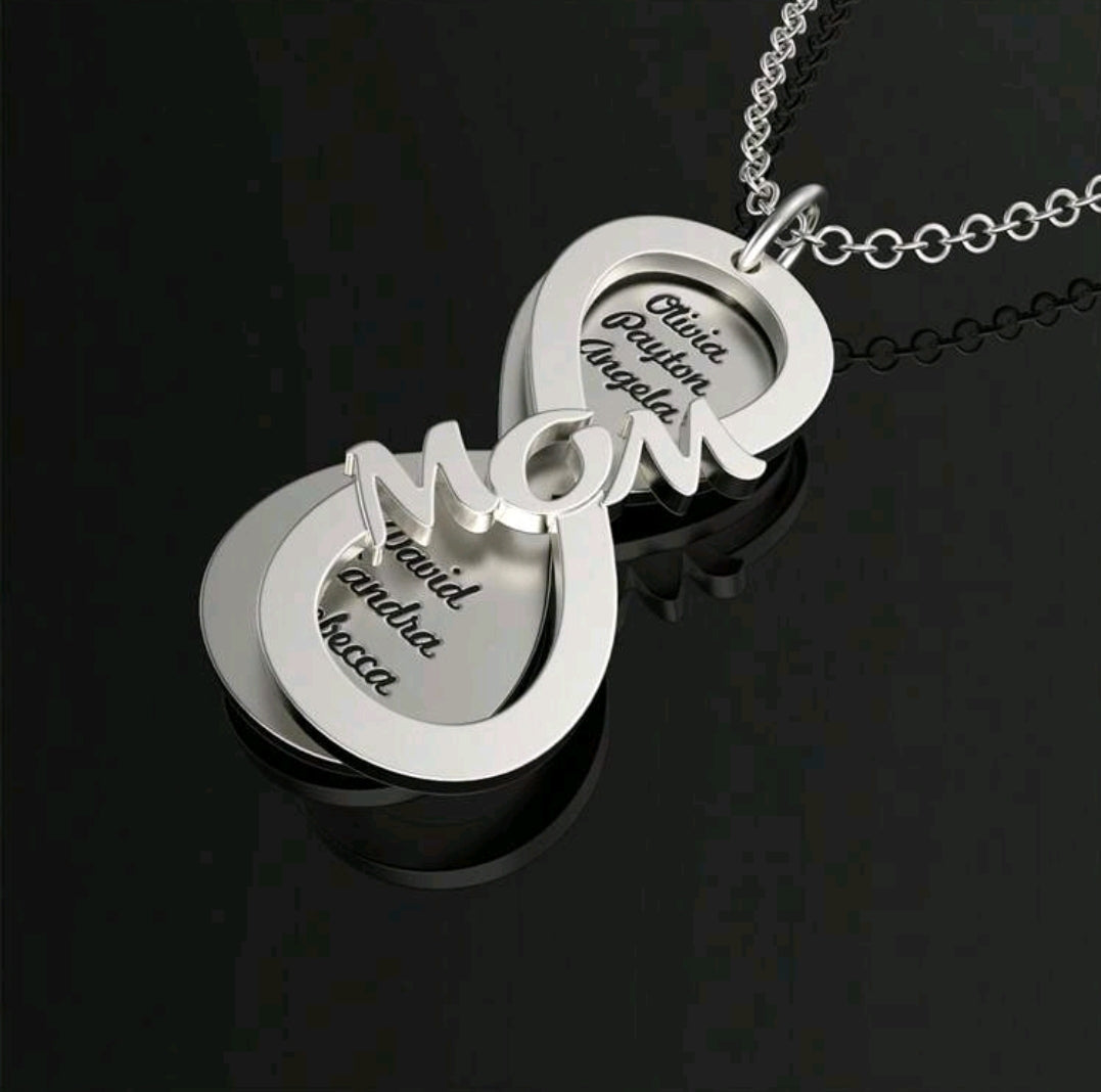Engraved Infinity MOM necklace,up to 6 names. 18k Gold-Plated Stainless Steel.[MJ025]
