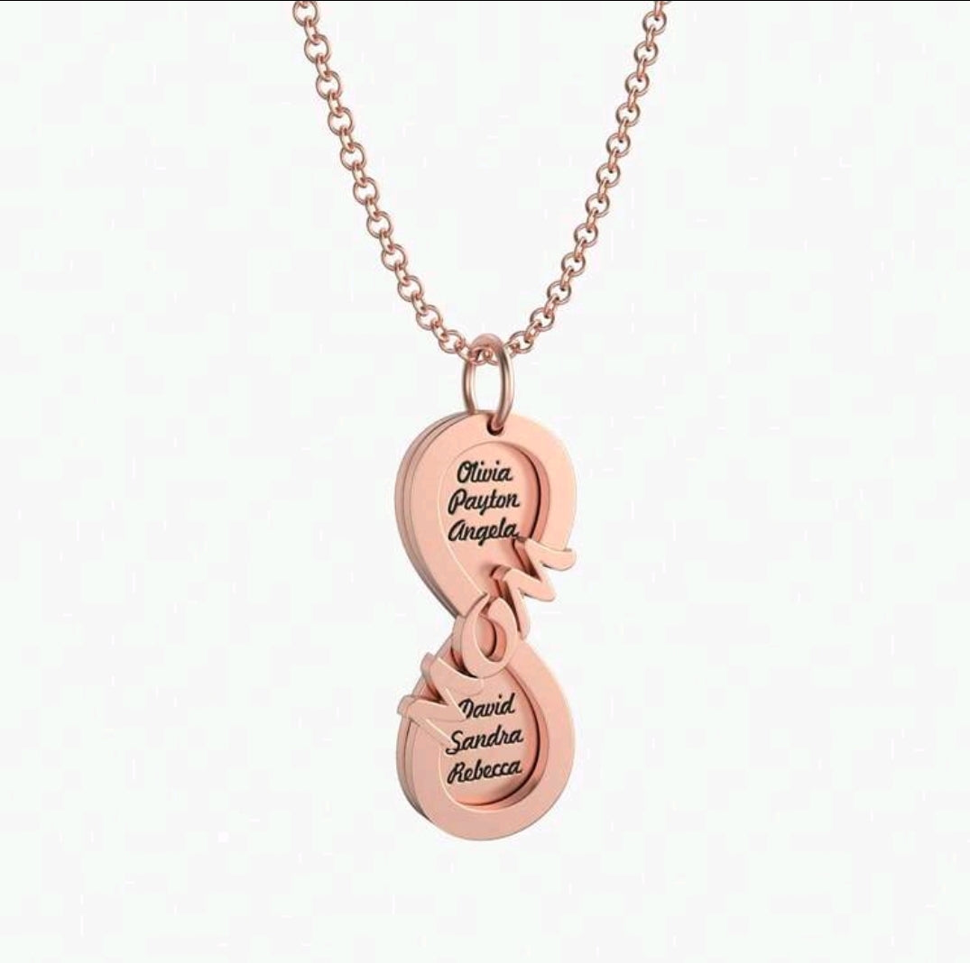 Engraved Infinity MOM necklace,up to 6 names. 18k Gold-Plated Stainless Steel.[MJ025]