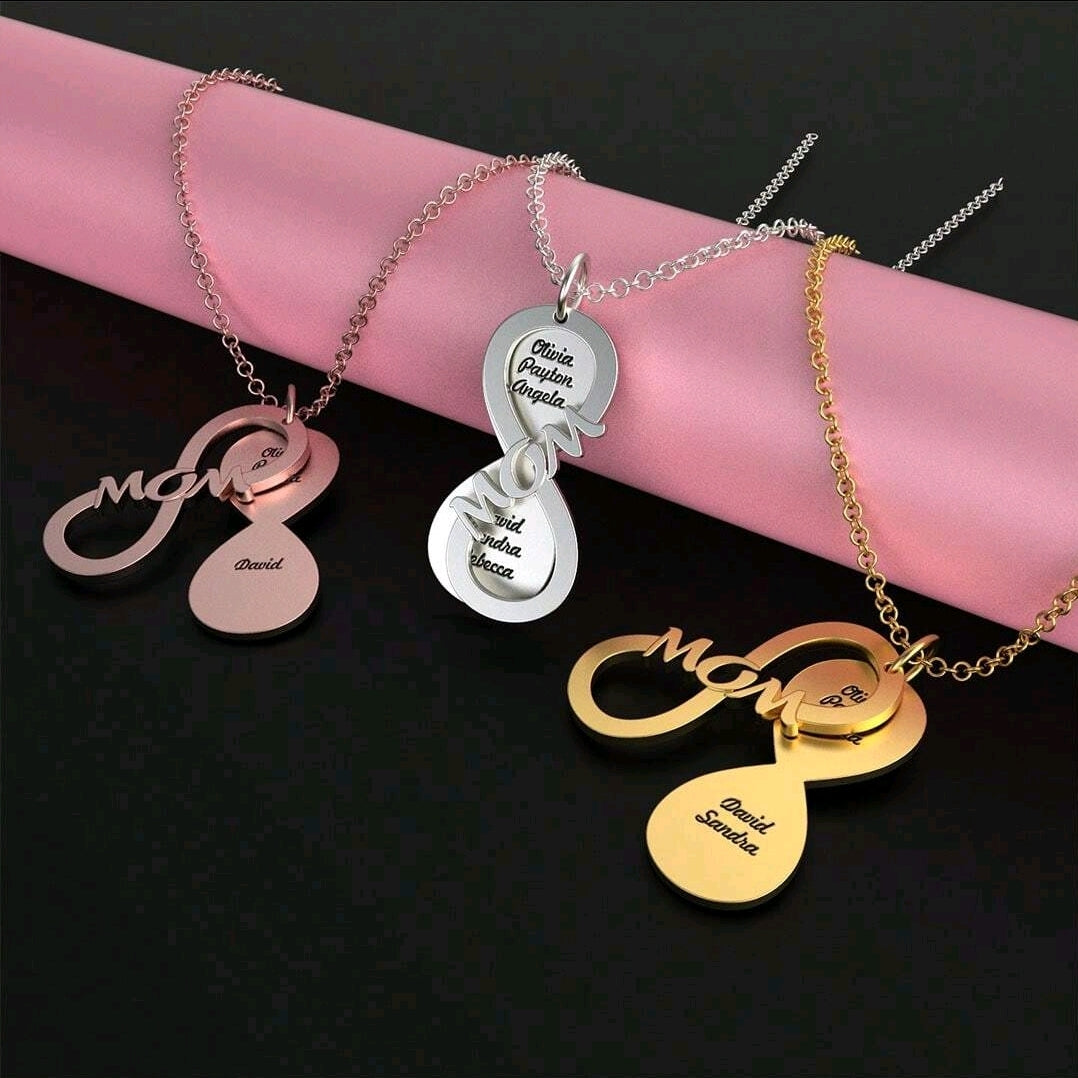 Engraved Infinity MOM necklace,up to 6 names. 18k Gold-Plated Stainless Steel.[MJ025]